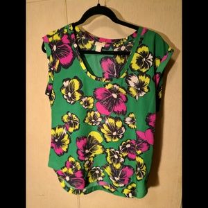 J Crew Green Floral Sleeveless Top